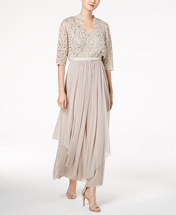 r&m richards sequined lace belted gown and jacket