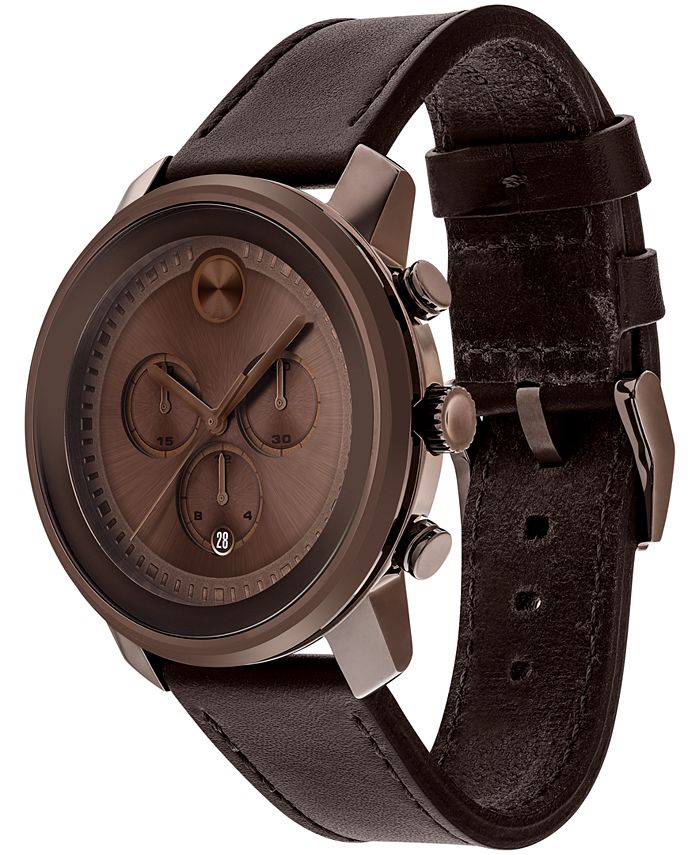 Movado Men's Swiss Chronograph Bold Brown Leather Strap Watch 44mm ...