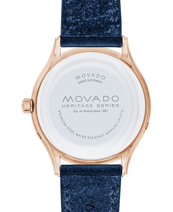 Movado Women's Swiss Heritage Celestograf Navy Leather Strap Watch 36mm