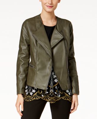 Alfani - Petite Whipstitched Faux-Leather Jacket