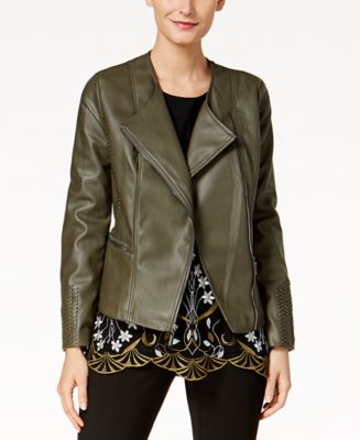 Alfani Petite Whipstitched Faux-Leather Jacket, Created for Macy's - Macy's