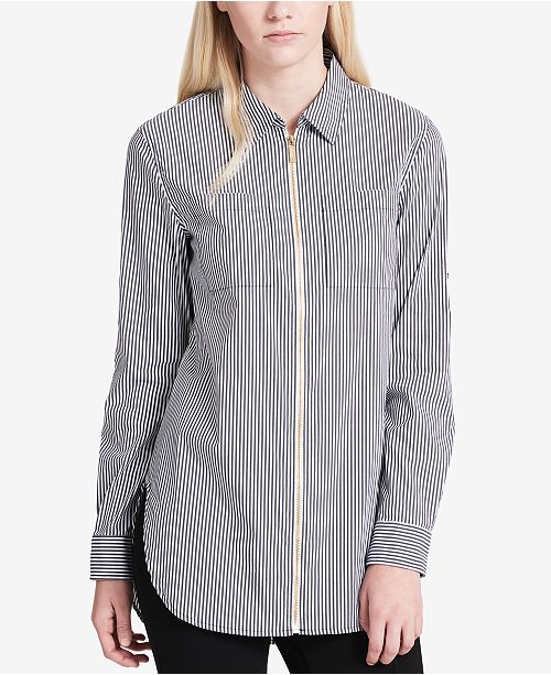Calvin Klein Zip-Front Shirt & Reviews - Tops - Women - Macy's