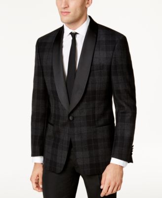 Lauren Ralph Lauren - Men's Classic-Fit Charcoal & Black Tartan Evening Jacket