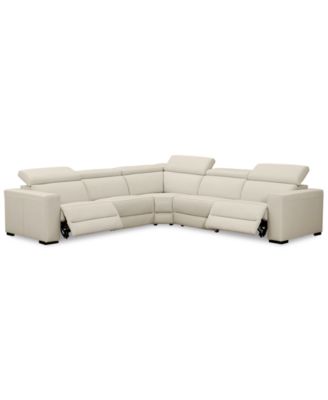 Nevio 5-Pc. Leather "L" Shaped Sectional with 2 Power Recliners with Articulating Headrests