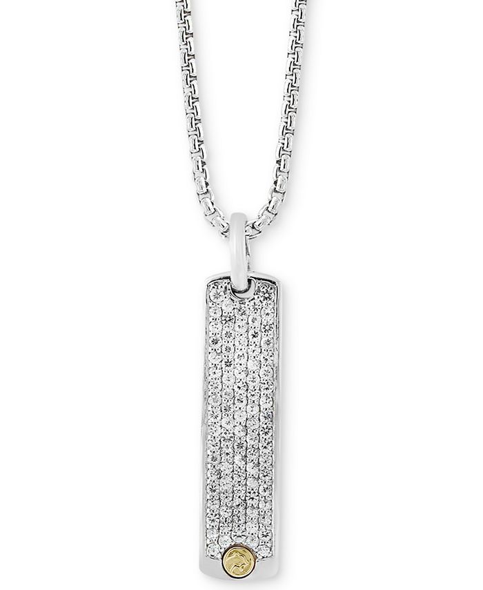 EFFY Collection Men's White Sapphire Cluster Dog Tag Pendant Necklace  (1-3/8 ct. t.w.) in Sterling Silver & 18k Gold - Macy's