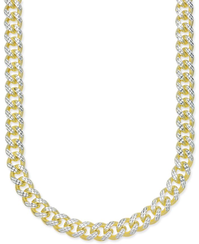 Italian Gold 24" Men's Two-Tone Cuban Link Chain Necklace in 14k