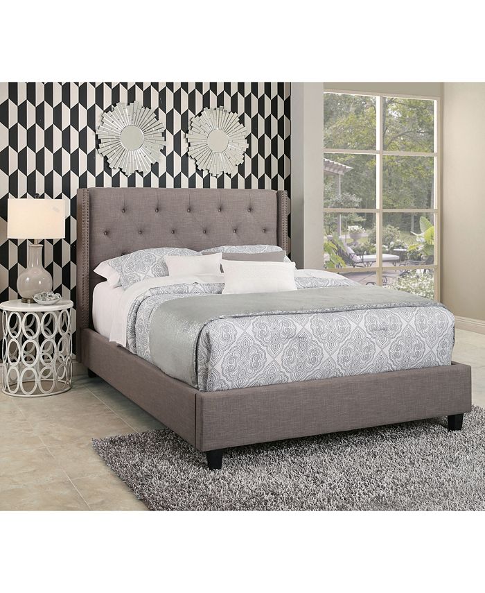 Furniture Michael Tufted Upholstered Platform Bed Queen, Quick Ship