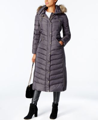 Michael kors faux fur top trim maxi puffer coat