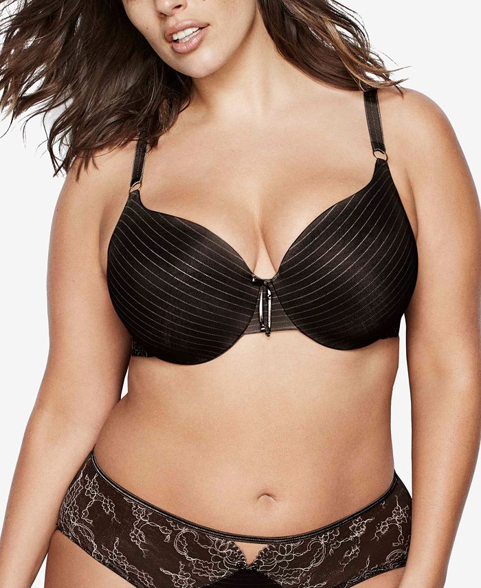 Ashley Graham covers her cleavage with a golden bust for lingerie
