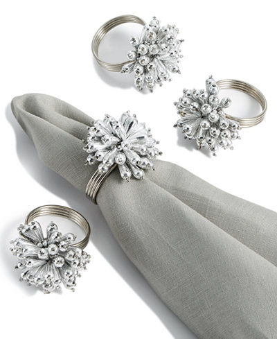 Leila's Linens Silver Celebration 4-Pc. Napkin Ring Set
