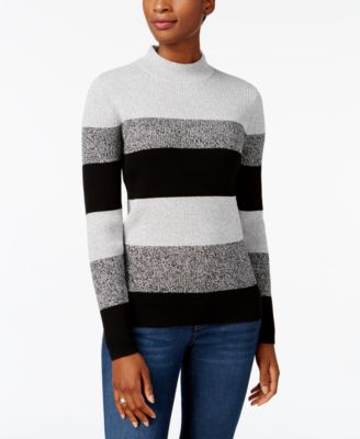 Karen Scott - Cotton Striped Mock-Turtleneck Sweater