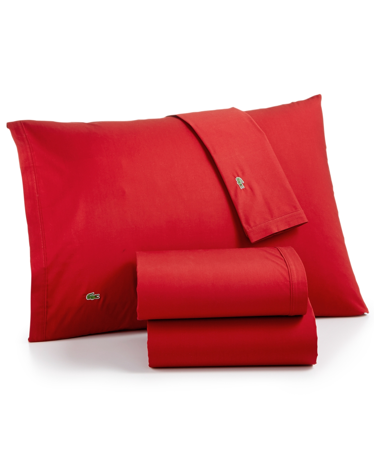 Lacoste Home Solid Cotton Percale Pillowcase Pair, Standard In Chili Pepper