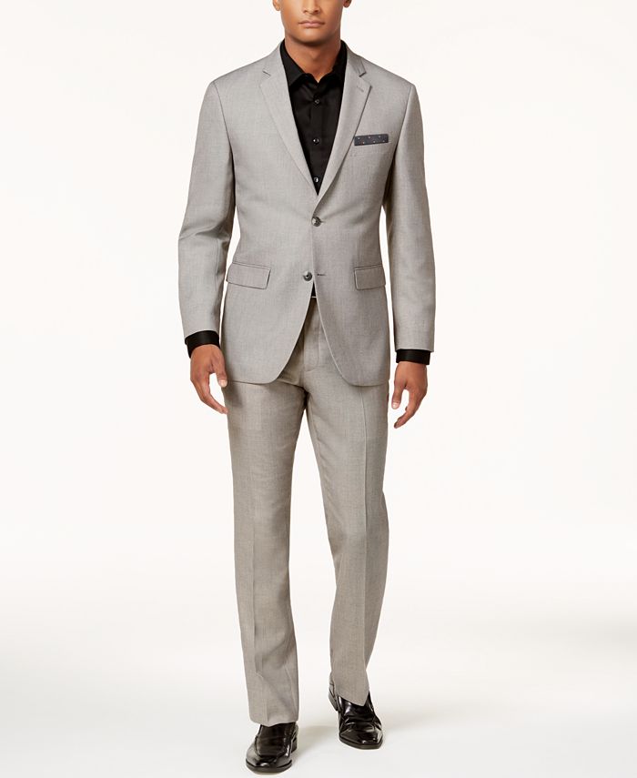 Perry Ellis Men's Slim-Fit Light Gray Sharkskin Suit - Macy's