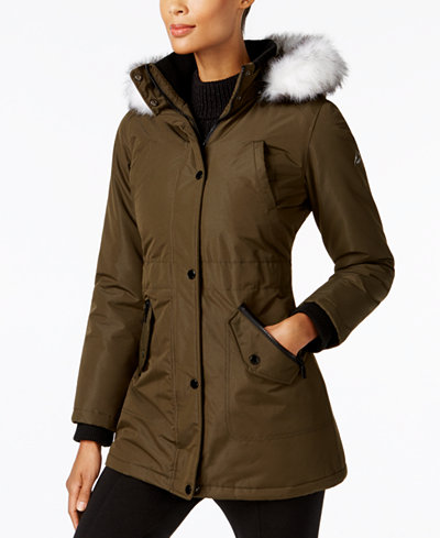 HFX Faux-Fur-Trim Water-Resistant Coat, Created for Macy's