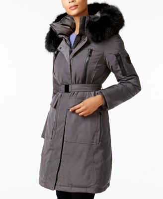 Vince Camuto Faux-Fur-Trim Belted Coat 