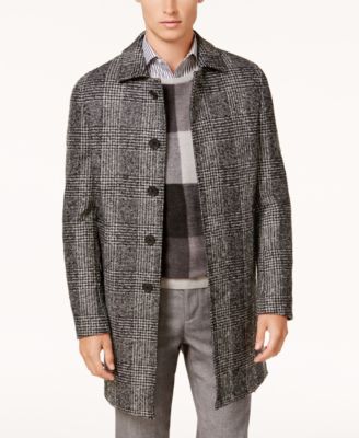 Ryan Seacrest Distinction - Men's Modern-Fit Black/White Plaid Overcoat