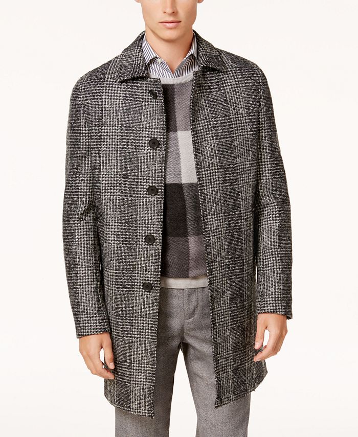 Ryan Seacrest Distinction Men's Modern-Fit Black/White Plaid Overcoat ...
