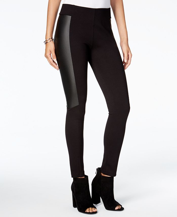 Lily Black Juniors' Faux-Leather-Trim Skinny Pants, Created for Macy's ...