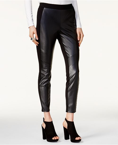 Bar III Faux Leather & Stretch Pants, Created for Macy's & Reviews - Pants & Leggings - Women