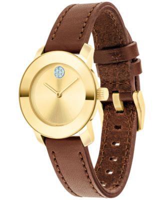 Movado Women's Swiss Bold Brown Leather Strap Watch 30mm