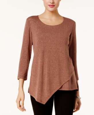 JM Collection Petite Metallic Asymmetrical Top, Created for Macy's - Macy's