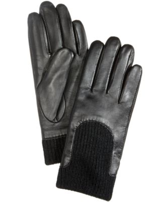 Charter Club - Leather & Scoop Knit Touchscreen Gloves