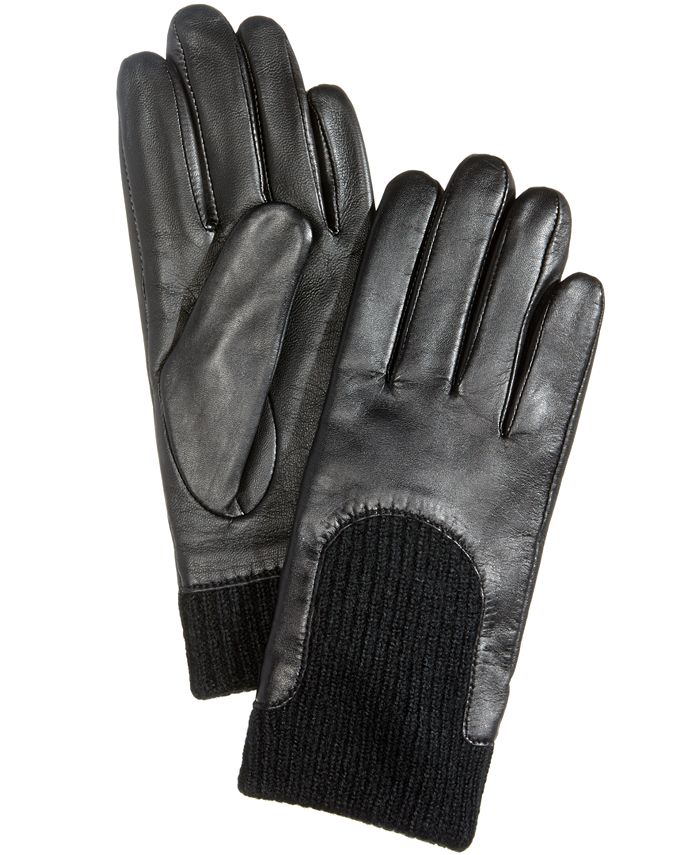 Charter Club Leather & Knit Touchscreen Gloves, Created for Macy's Macy's