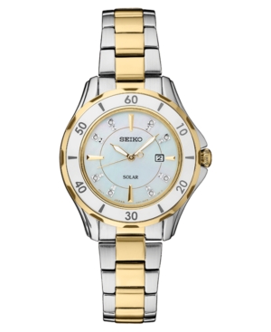 image of Seiko Women-s Solar Dress Diamonds-Accent Sport Two-Tone Stainless Steel Bracelet Watch 33mm