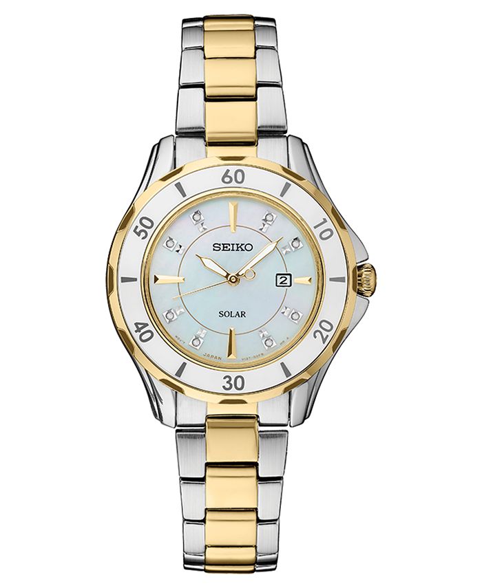 SEIKO Watch for Women - Diamond Collection - with 18 Diamond Accents, Solar  Power, Mother-of-Pearl Dial, Two-Tone Rose Gold Stainless Steel Case 