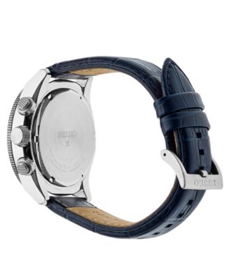 Seiko Men's Solar Chronograph Prospex Blue Leather Strap Watch 45mm