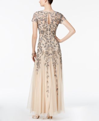 adrianna papell petite floral beaded gown