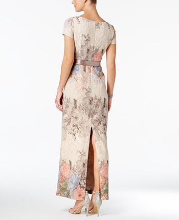 Adrianna Papell Women's Floral-Print Short Sleeve Column Gown 