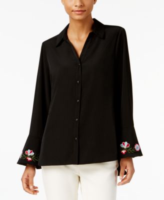 NY Collection - Embroidered Bell-Sleeve Top