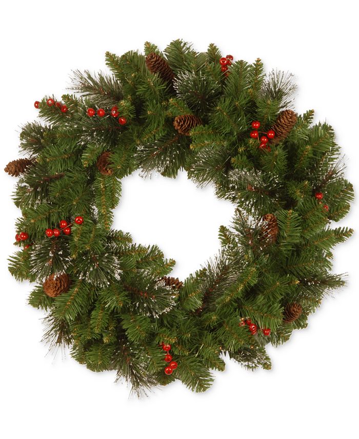National Tree Company 30" Crestwood Spruce Wreath with Cones, Glitter