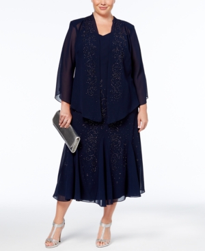 R & M Richards Plus Size Beaded V-Neck Dress and Jacket