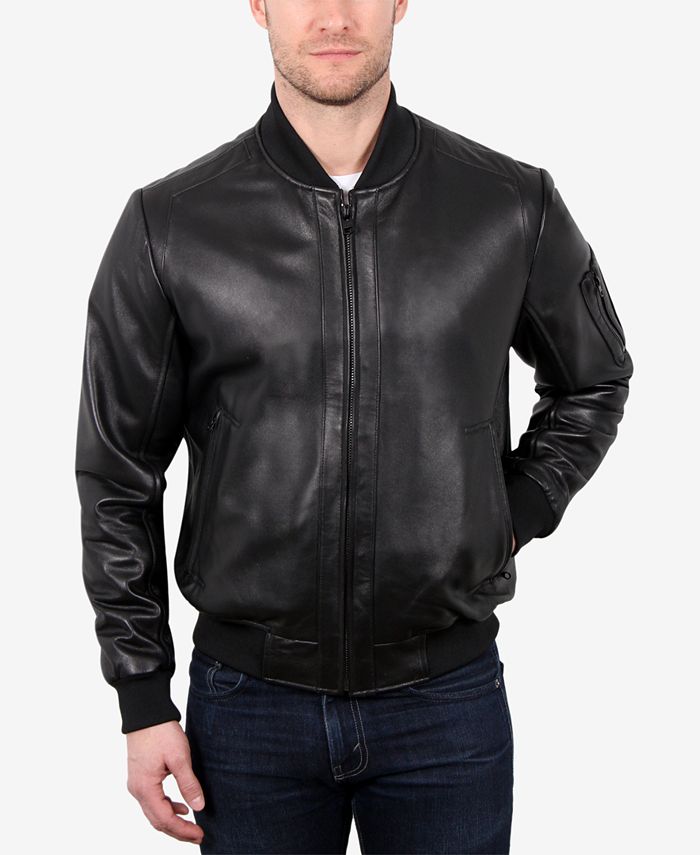 COACH Leather Baseball Jacket in Black for Men