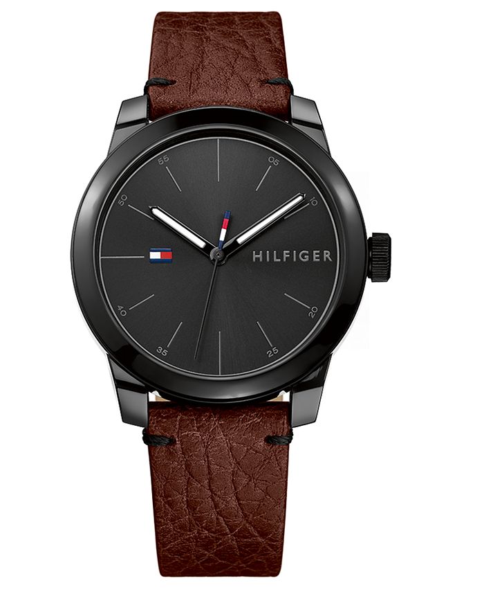 Hilfiger Men's Brown Leather Strap Watch 42mm, Created for & Reviews - Macy's