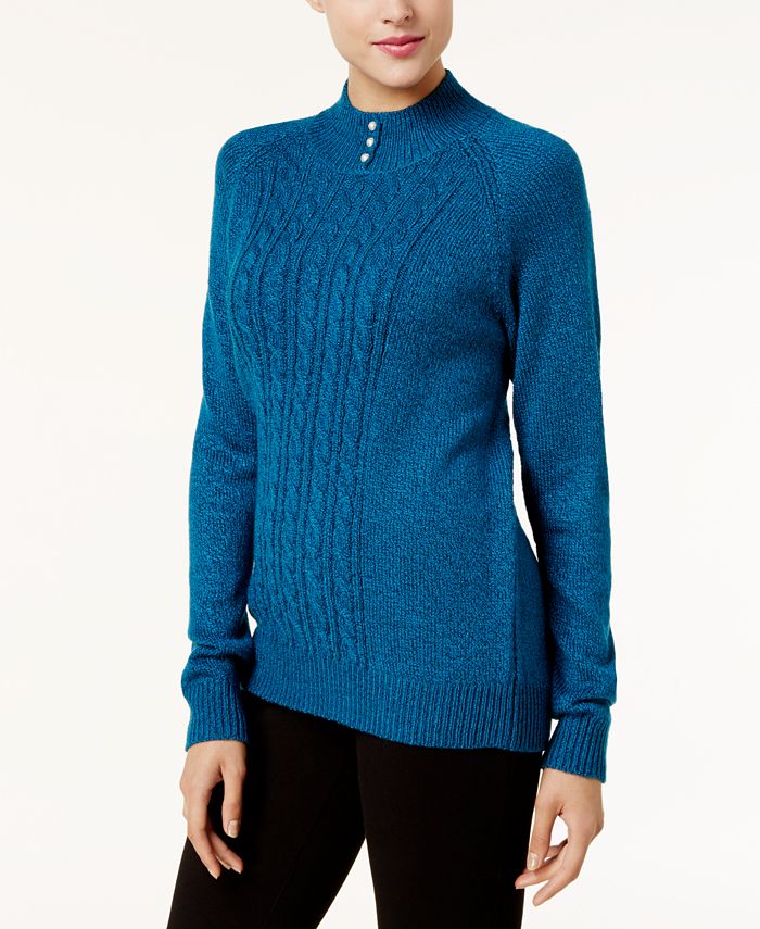 Karen Scott ButtonTrim MockNeck Sweater, Created for Macy's Macy's