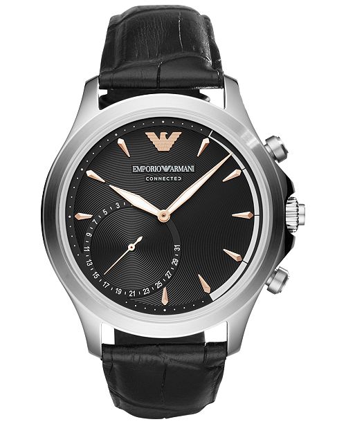 Emporio Armani Men S Connected Black Leather Strap Hybrid Smart Watch 43mm Reviews All Fine Jewelry Jewelry Watches Macy S