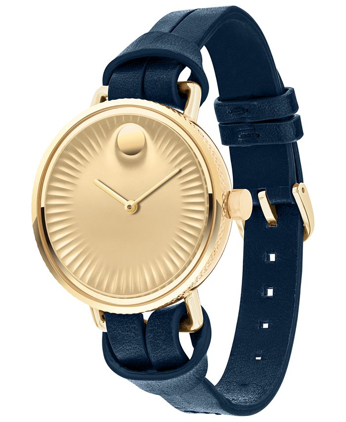 Movado Women's Swiss Edge Blue Leather Strap Watch 34mm 3680036 Macy's