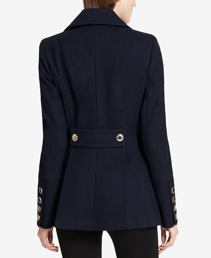 Calvin Klein Petite Double-Breasted Skirted Peacoat & Reviews - Coats ...