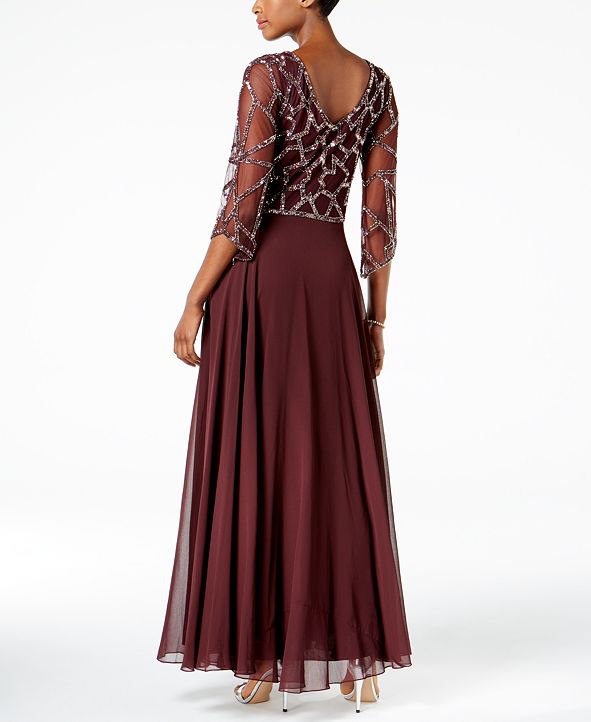 J Kara Women’s Beaded Cap Sleeve Dress – V-Neck, Empire Waist, Fit & Flare For Special Occasions