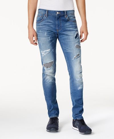 Armani Exchange Men's Slim-Fit Stretch Ripped & Repaired Jeans - Jeans ...