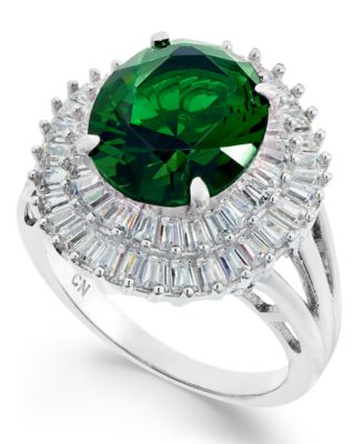 Diamonbliss Sterling Silver Cubic Zirconia Ring - Emerald & Oval Double Cut, 10x8mm, Platinum Or Gold Plated - View #6
