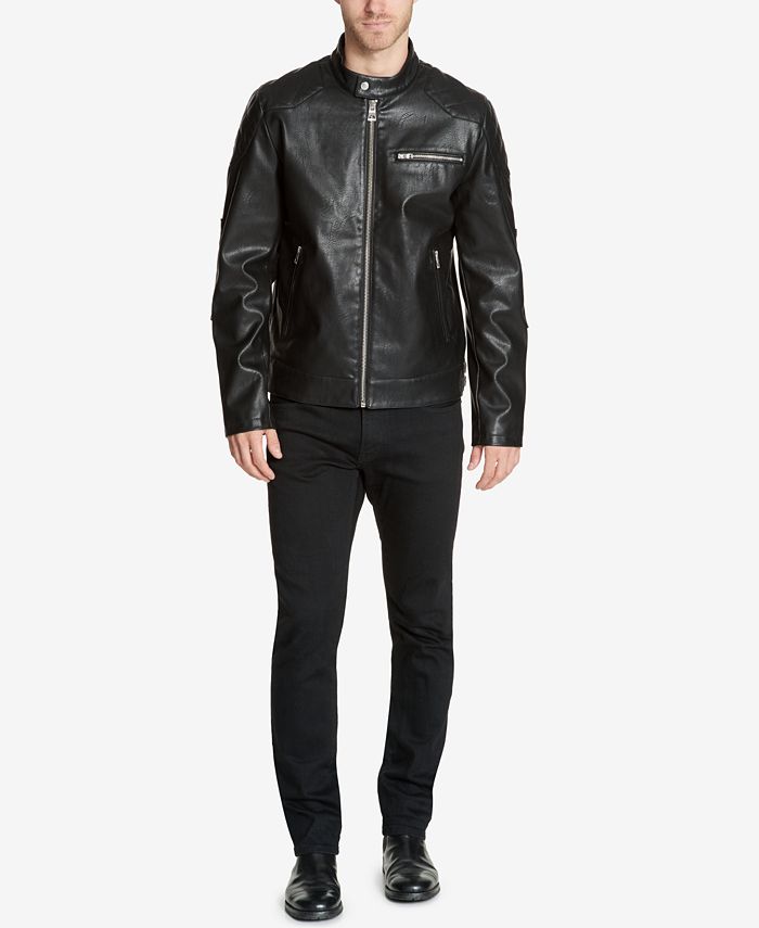 GUESS Men's Faux-Leather Moto Jacket - Macy's