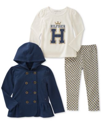 Tommy Hilfiger - 3-Pc. Hooded Jacket, Graphic T-Shirt & Leggings Set, Baby Girls (0-24 months)