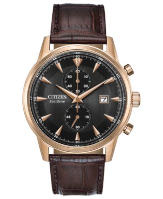 Citizen - Eco-Drive Men's Chronograph Corso Brown Leather Strap Watch 43mm