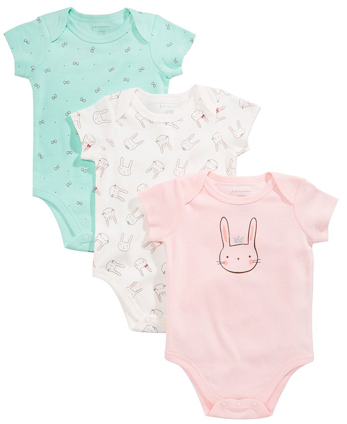 First Impressions 3-Pk. Bunnies & Bows Cotton Bodysuits, Baby Girls ...