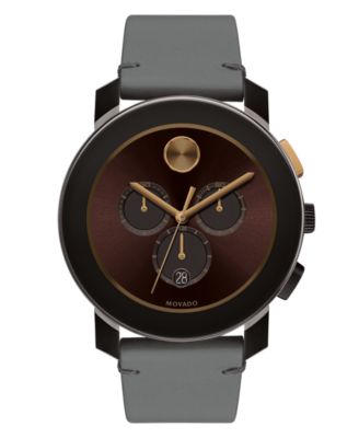 Movado - Men's Swiss Chronograph Bold Gray Colorado Bull Hide Leather Strap Watch 44mm