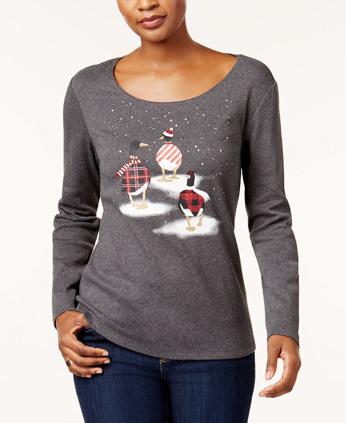 Karen Scott Petite Cotton Snow Geese Graphic Top, Created for Macy's ...